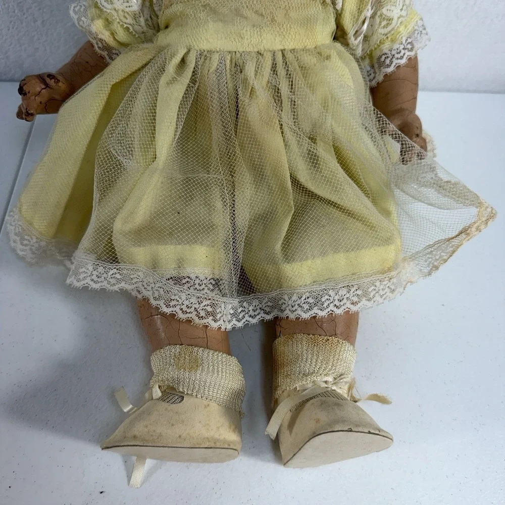 Antique Composition Baby Doll‎ Blue Sleepy Eyes Dress Shoes Socks Creepy Haunted